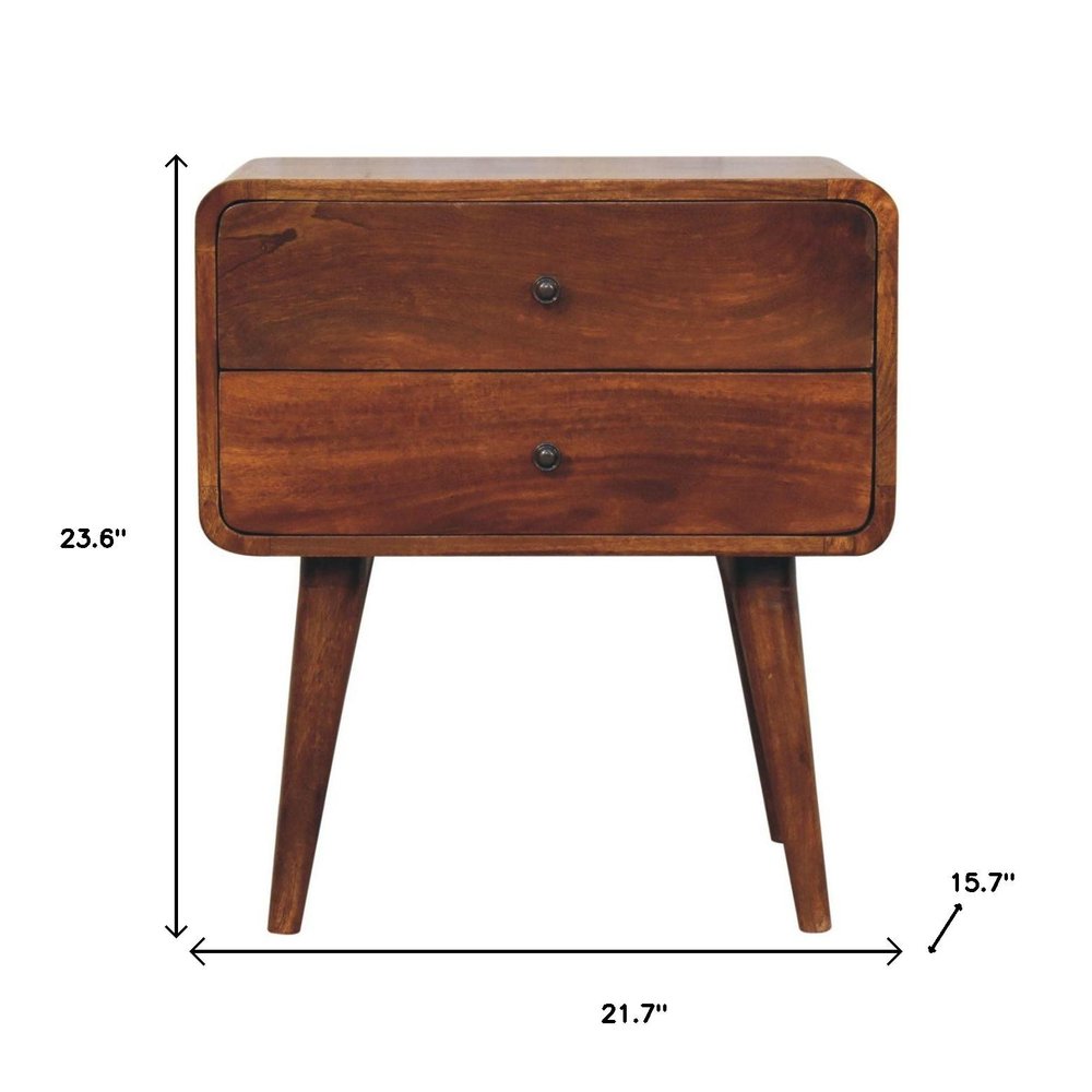 Chestnut Solid Wood Two Drawer Nightstand - 24-inch