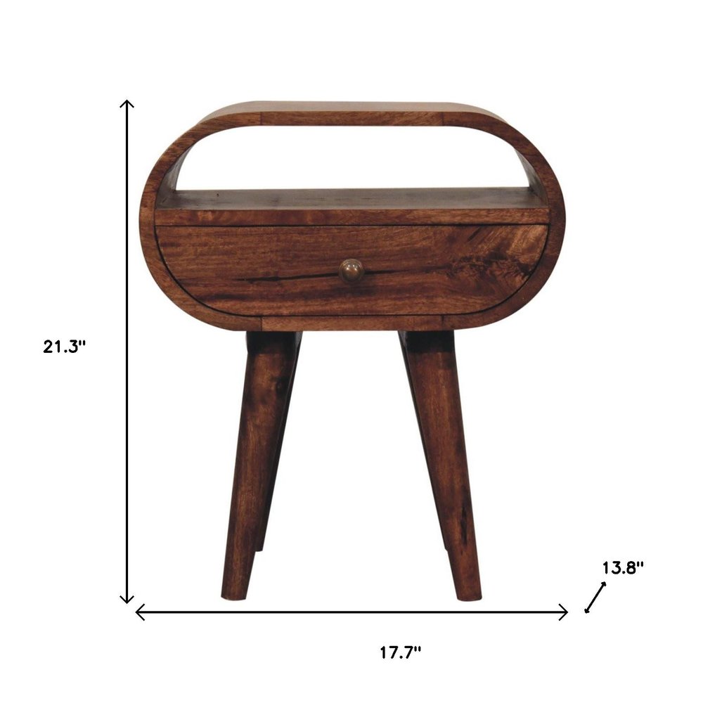 Brown Solid Wood Oval One Drawer Nightstand - 21-inch