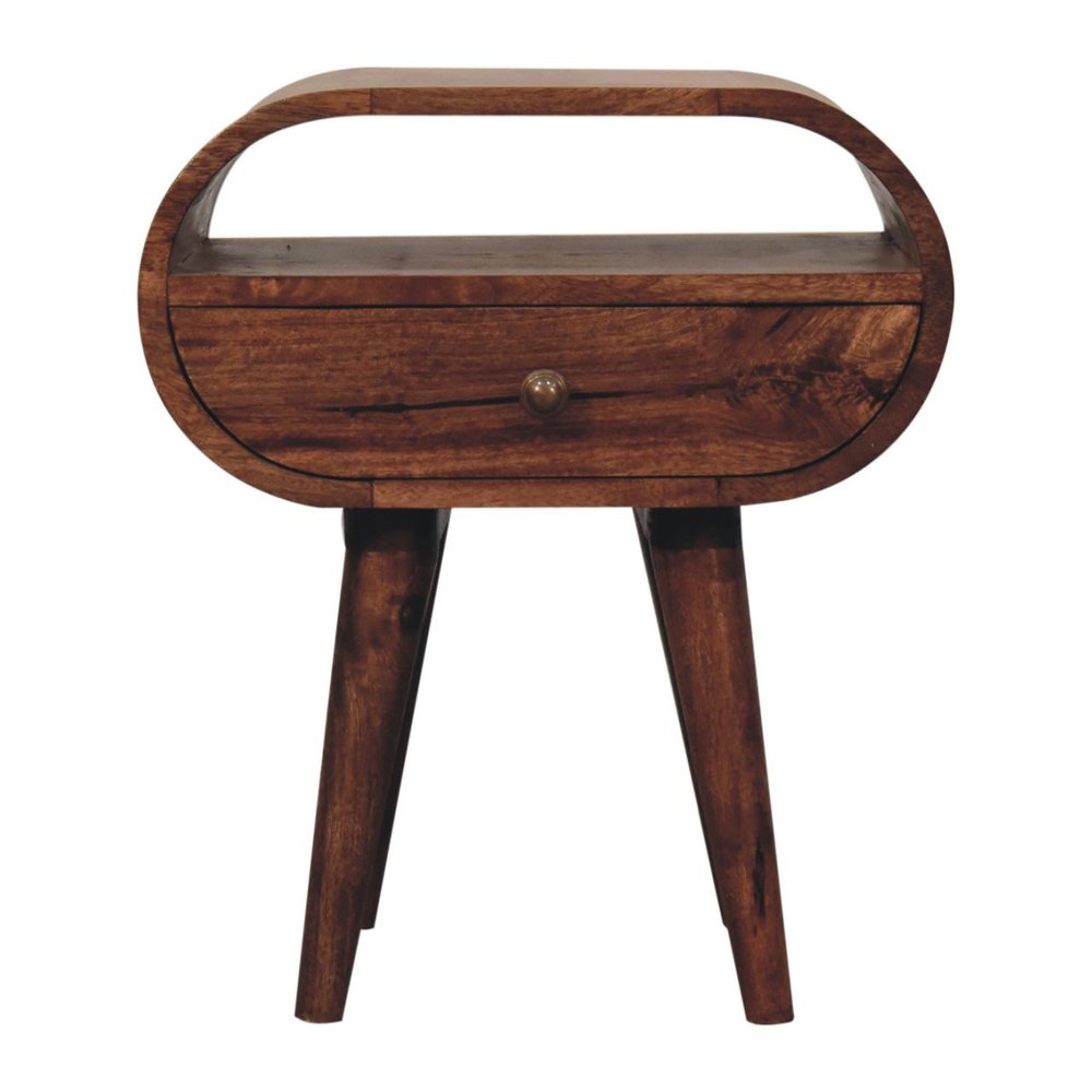 Brown Solid Wood Oval One Drawer Nightstand - 21-inch