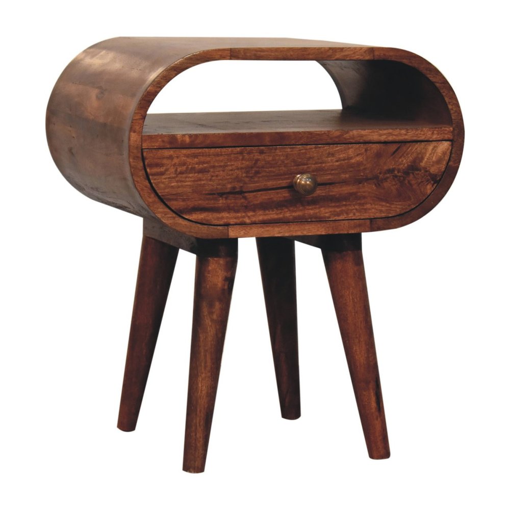 Brown Solid Wood Oval One Drawer Nightstand - 21-inch