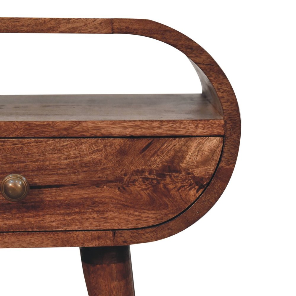 Brown Solid Wood Oval One Drawer Nightstand - 21-inch