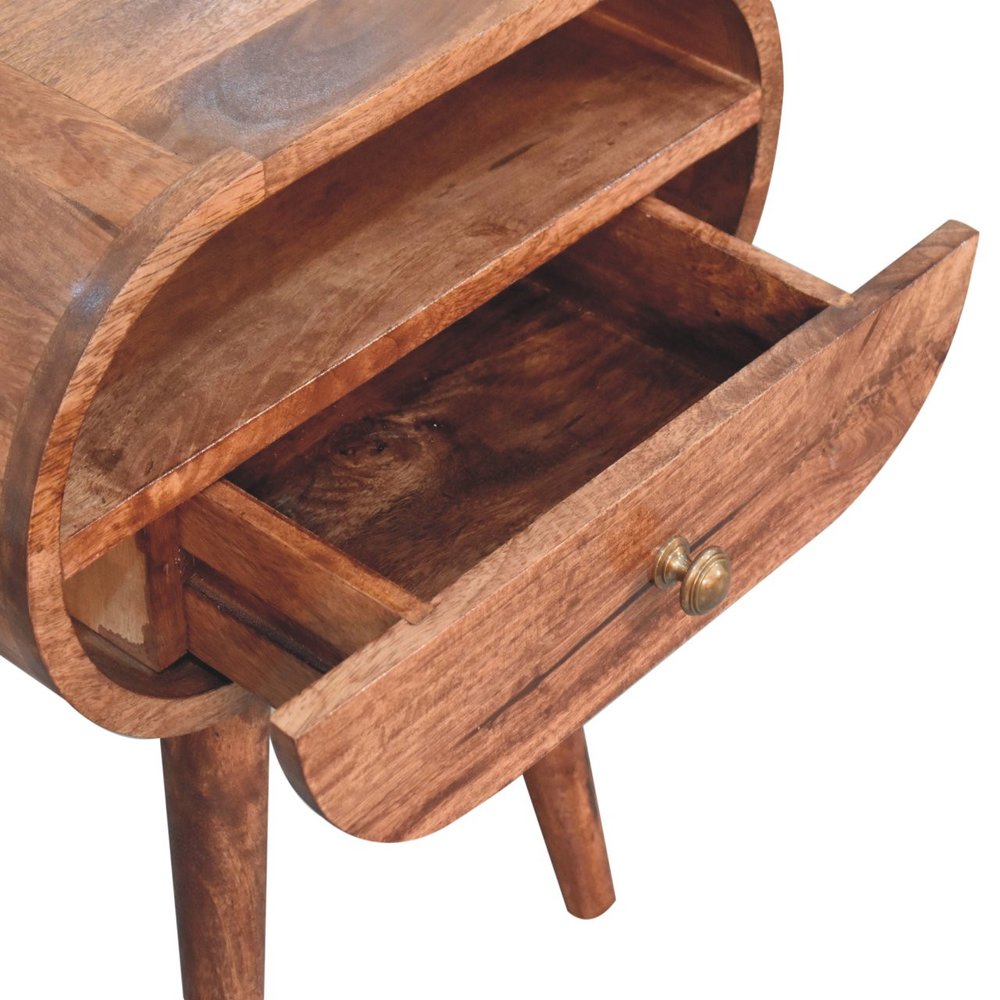 Brown Solid Wood Oval One Drawer Nightstand - 21-inch