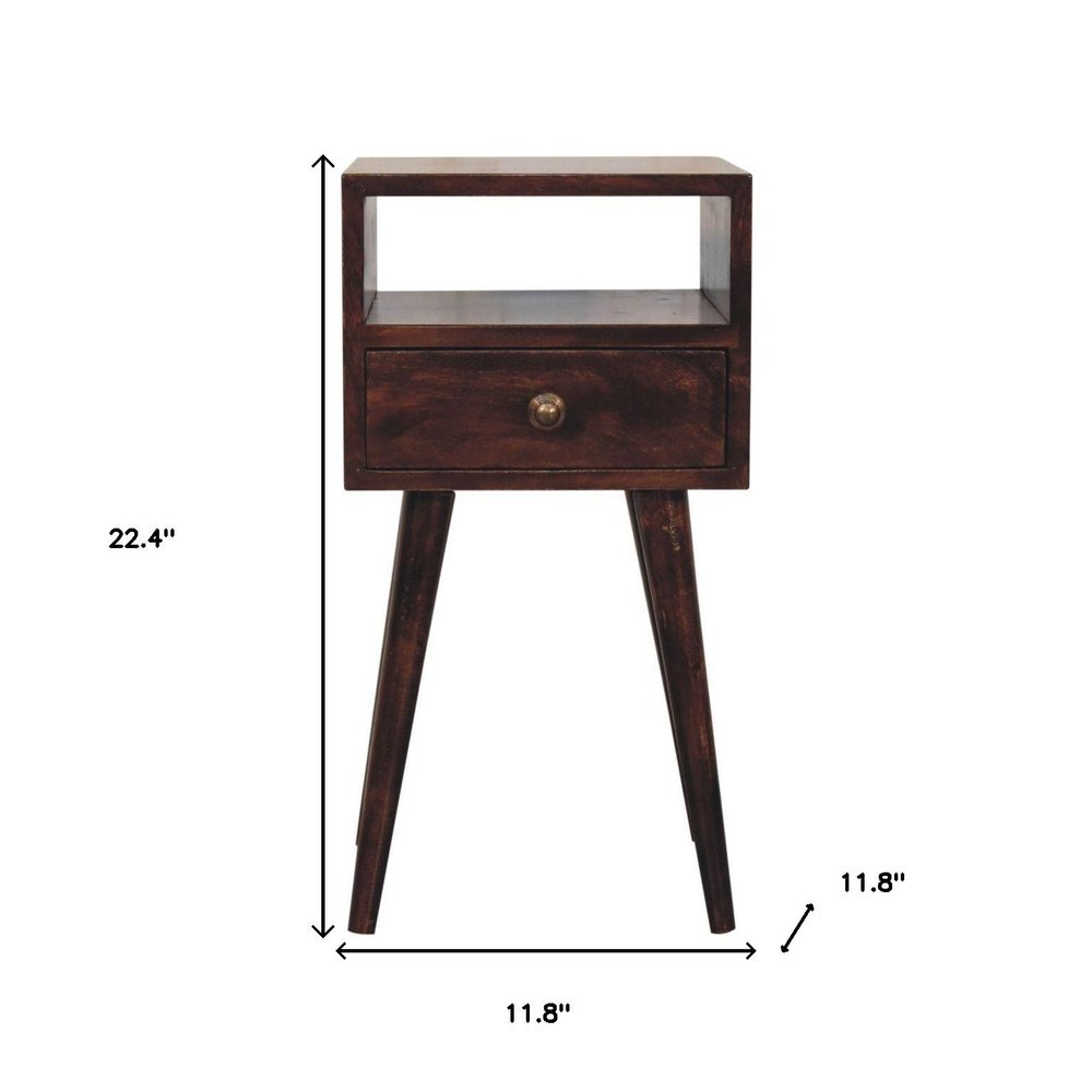 Walnut Solid Wood Square One Drawer Nightstand - 22-inch