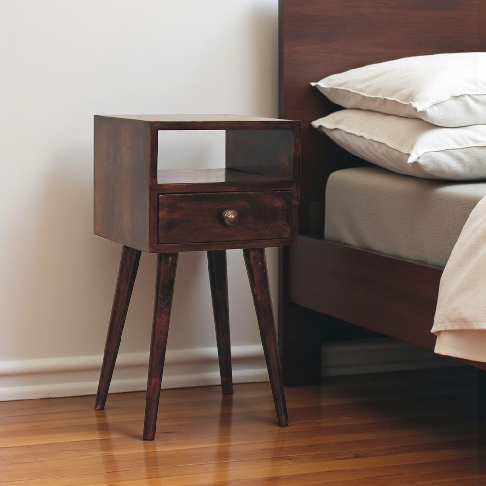 Walnut Solid Wood Square One Drawer Nightstand - 22-inch
