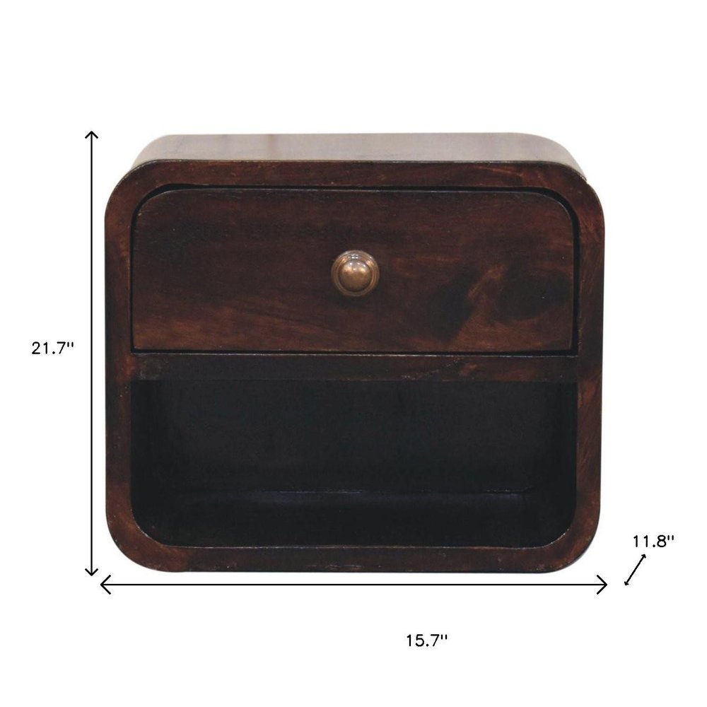 Walnut Solid Wood Round One Drawer Floating Nightstand - 16-inch