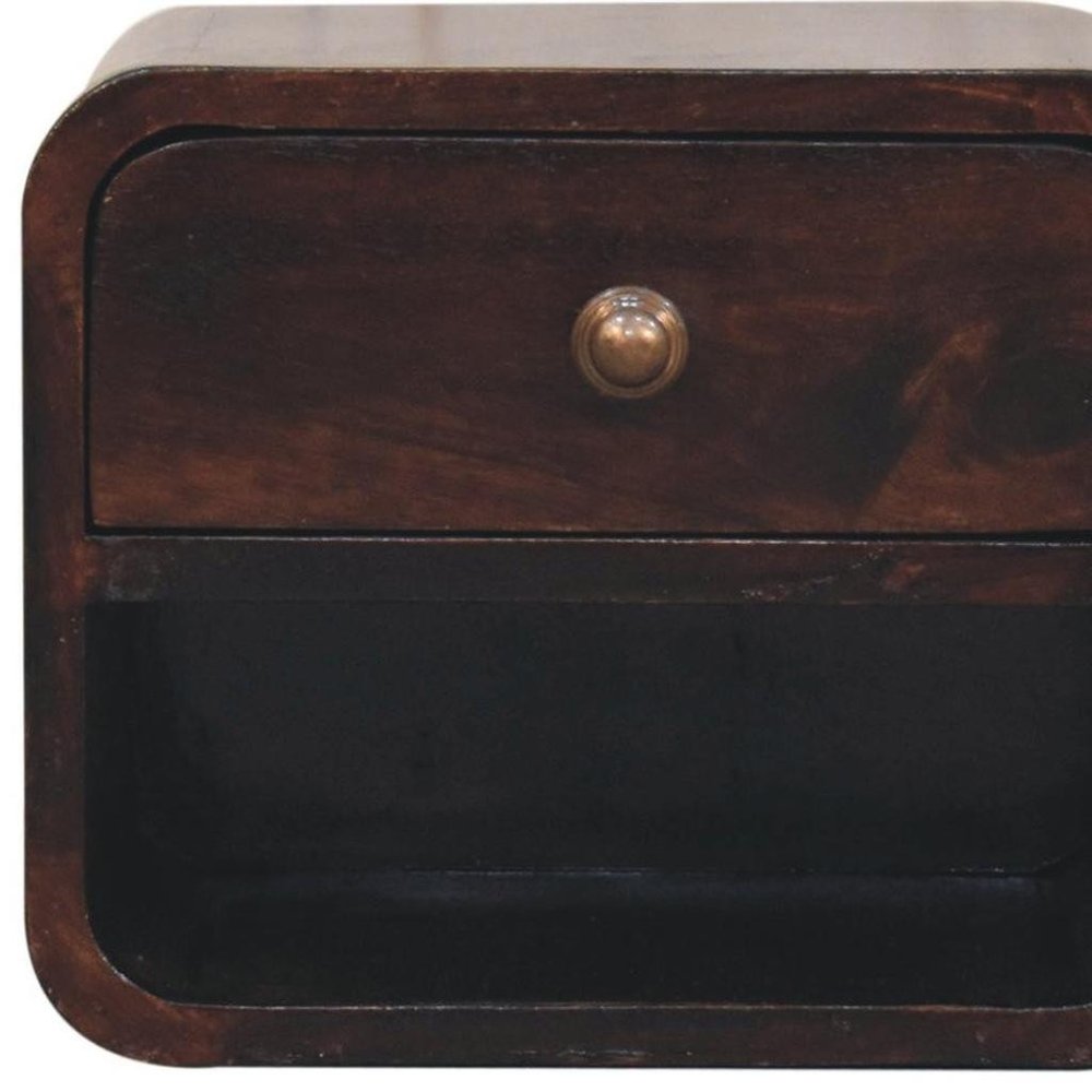 Walnut Solid Wood Round One Drawer Floating Nightstand - 16-inch