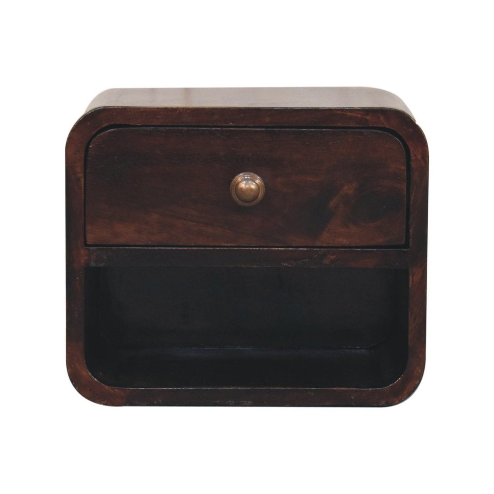 Walnut Solid Wood Round One Drawer Floating Nightstand - 16-inch