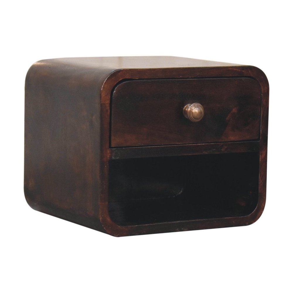 Walnut Solid Wood Round One Drawer Floating Nightstand - 16-inch