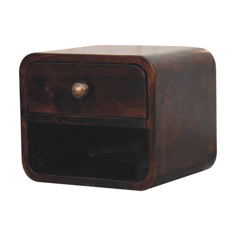 Walnut Solid Wood Round One Drawer Floating Nightstand - 16-inch