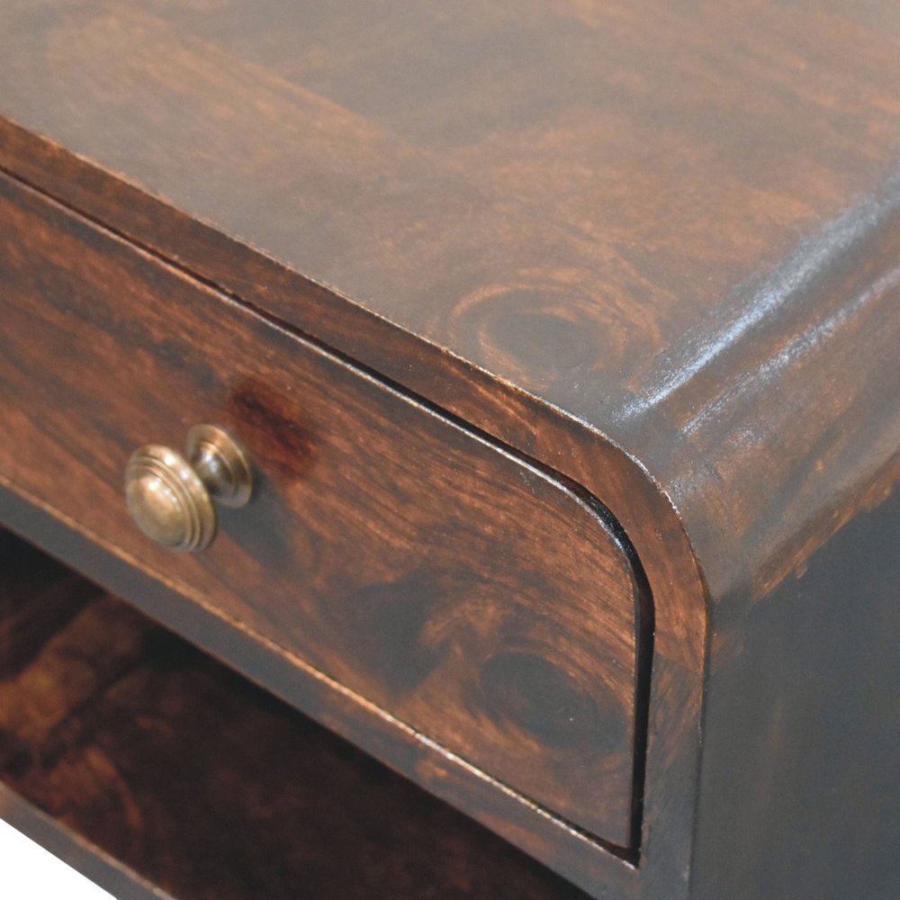 Walnut Solid Wood Round One Drawer Floating Nightstand - 16-inch