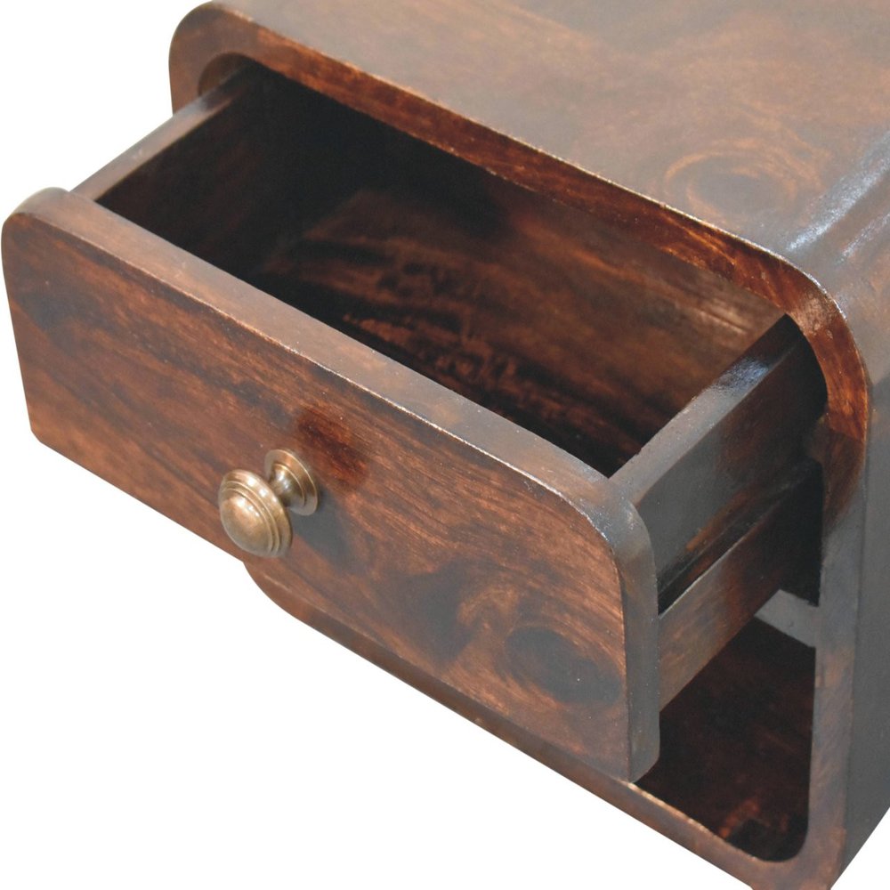 Walnut Solid Wood Round One Drawer Floating Nightstand - 16-inch