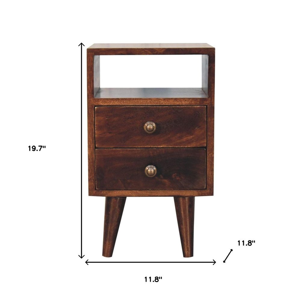 Walnut Solid Wood Square Two Drawer Nightstand - 20-inch