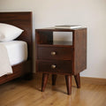 Walnut Solid Wood Square Two Drawer Nightstand - 20-inch