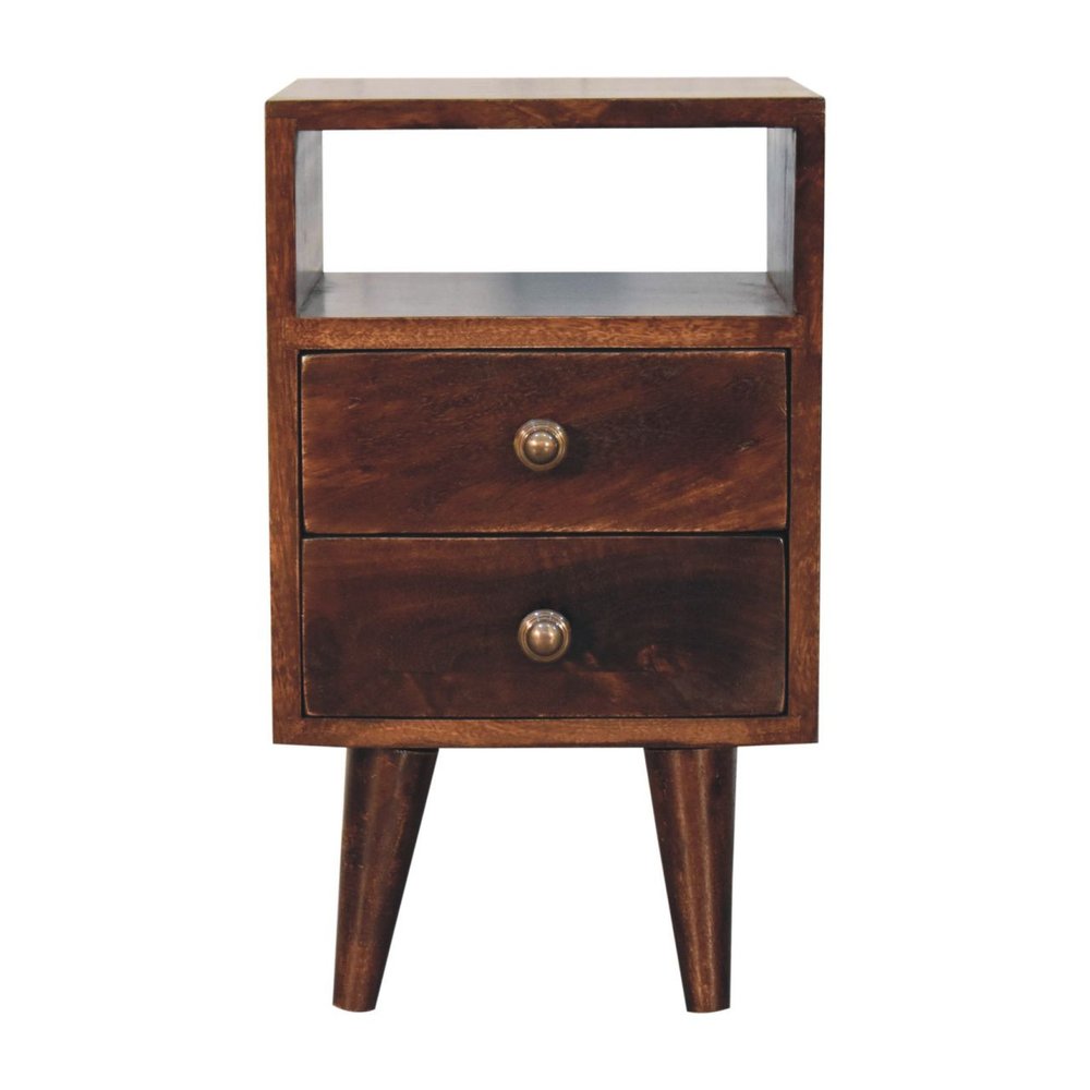 Walnut Solid Wood Square Two Drawer Nightstand - 20-inch