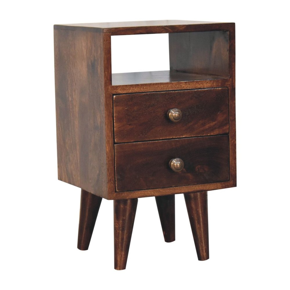 Walnut Solid Wood Square Two Drawer Nightstand - 20-inch