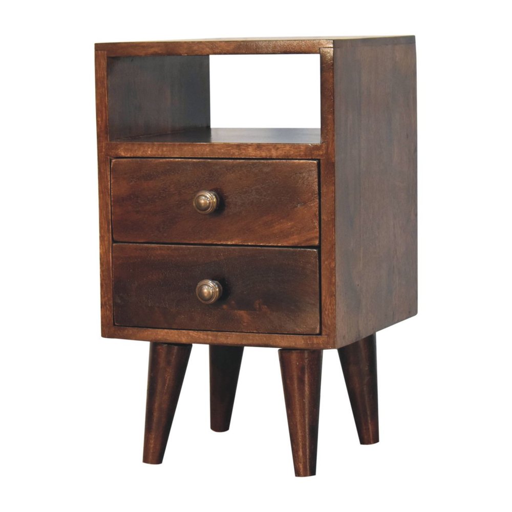 Walnut Solid Wood Square Two Drawer Nightstand - 20-inch