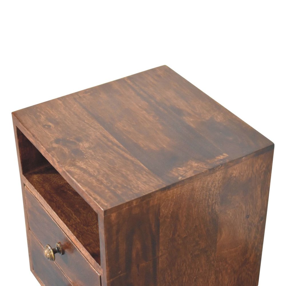 Walnut Solid Wood Square Two Drawer Nightstand - 20-inch