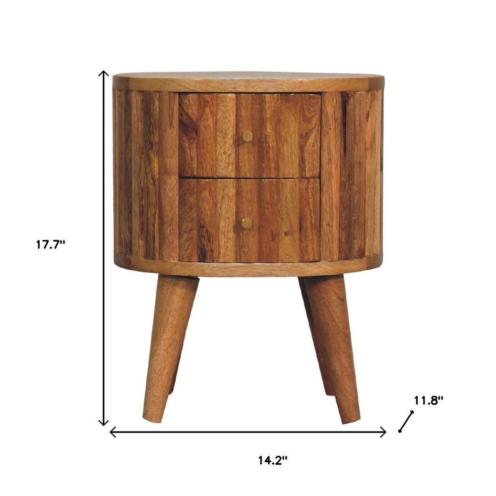 Natural Solid Wood Oval Two Drawer Nightstand - 18-inch