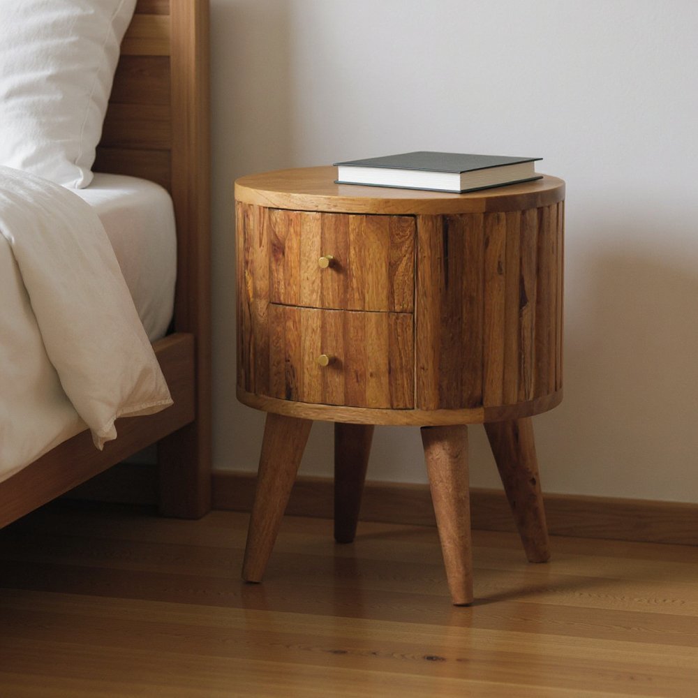 Natural Solid Wood Oval Two Drawer Nightstand - 18-inch