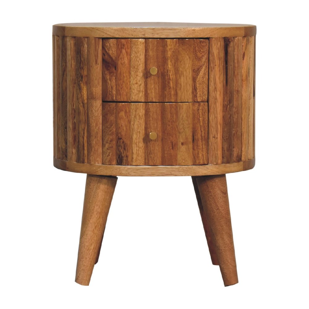 Natural Solid Wood Oval Two Drawer Nightstand - 18-inch