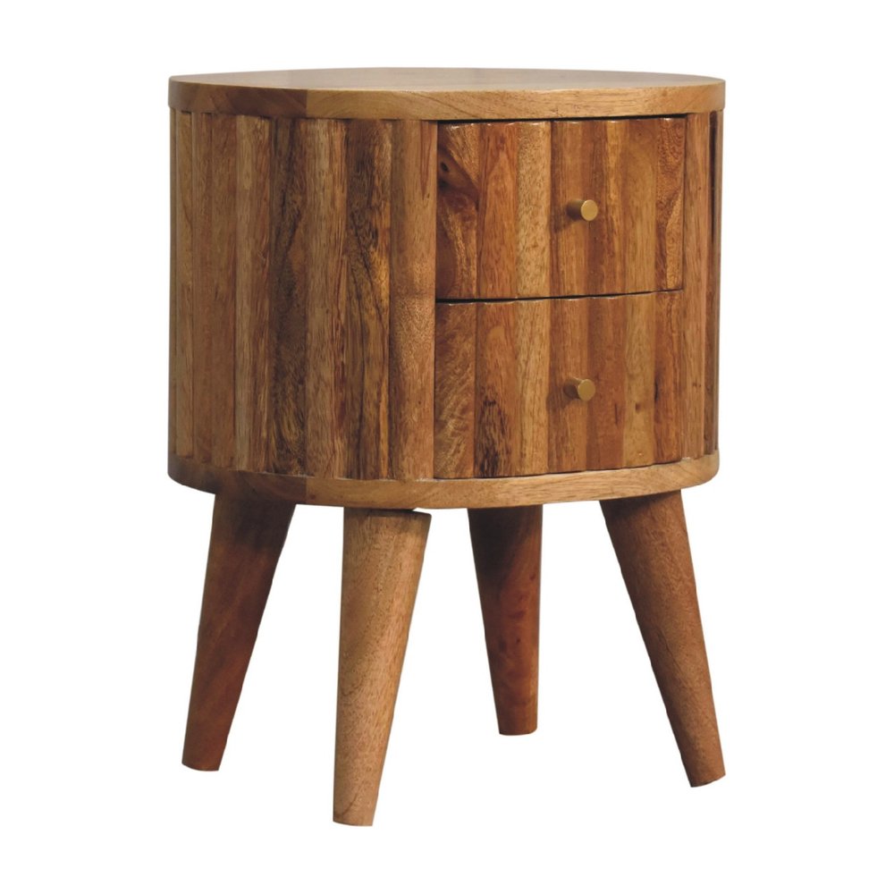 Natural Solid Wood Oval Two Drawer Nightstand - 18-inch