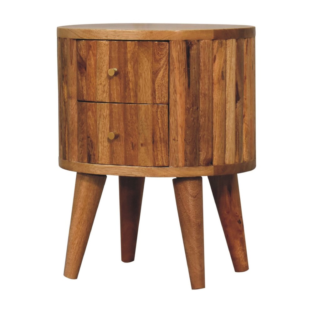 Natural Solid Wood Oval Two Drawer Nightstand - 18-inch