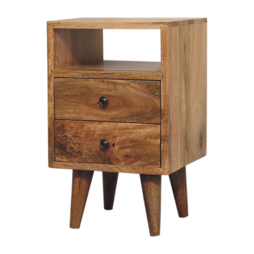 Oak Solid Wood Two Drawer Nightstand - 20-inch