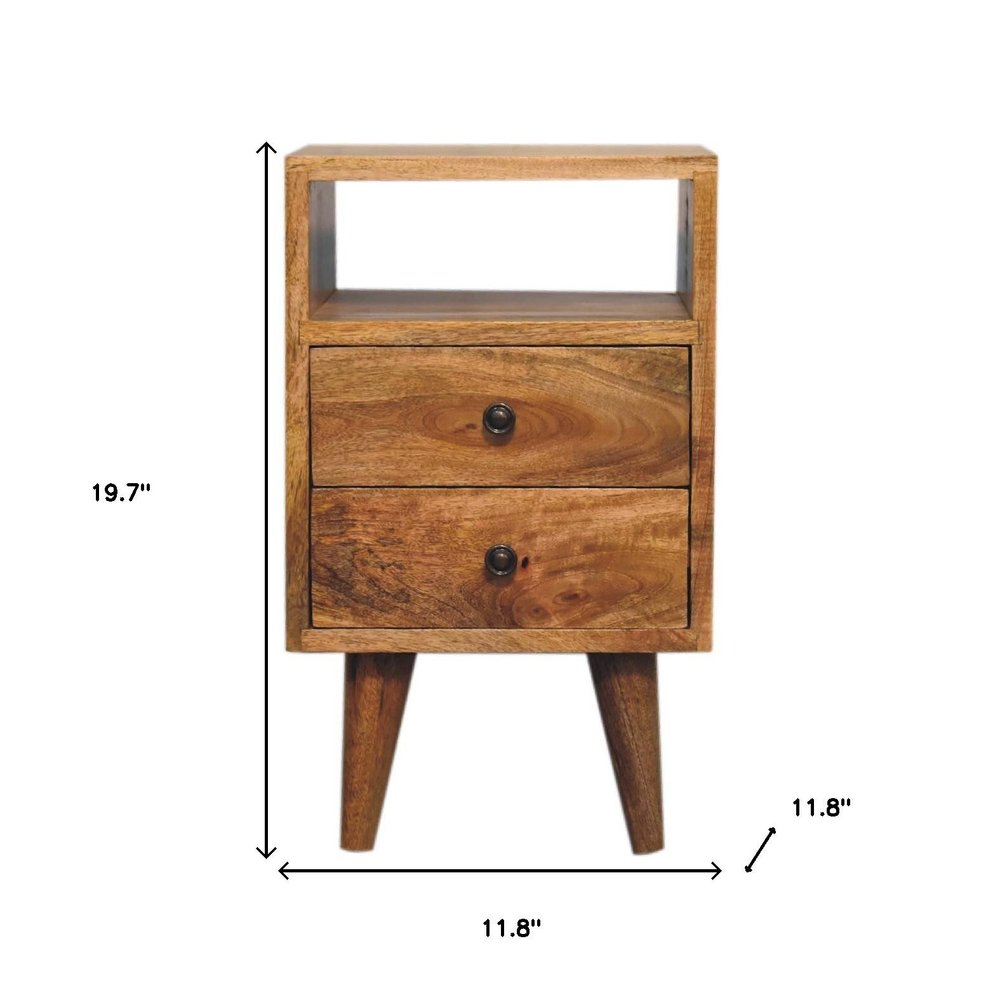 Oak Solid Wood Two Drawer Nightstand - 20-inch