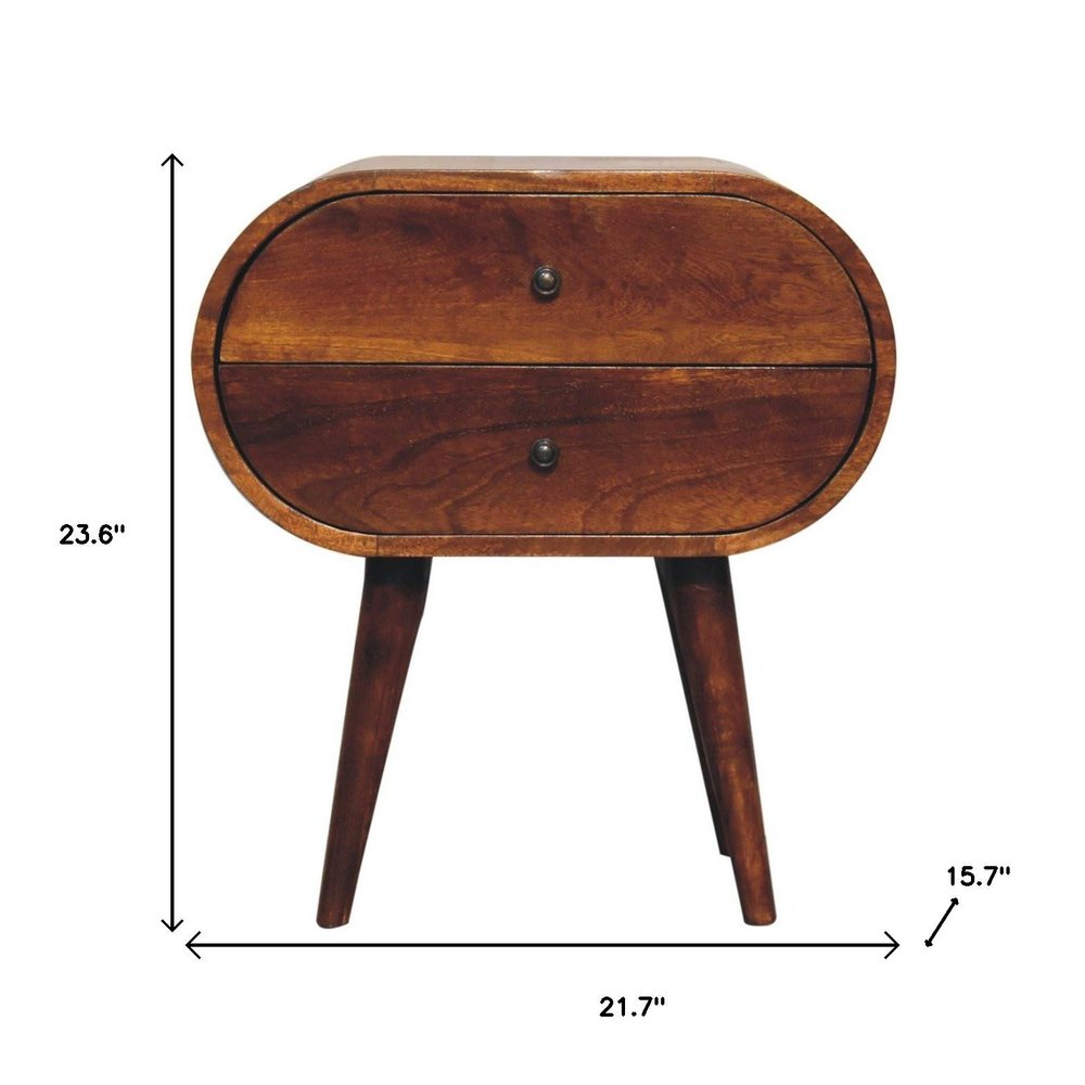 Chestnut Solid Wood Oval Two Drawer Nightstand - 24-inch