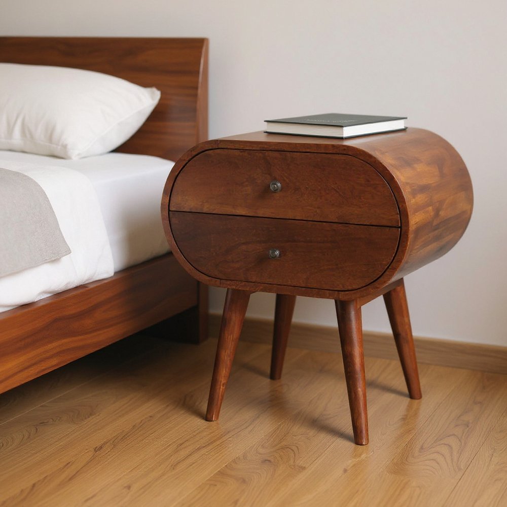 Chestnut Solid Wood Oval Two Drawer Nightstand - 24-inch