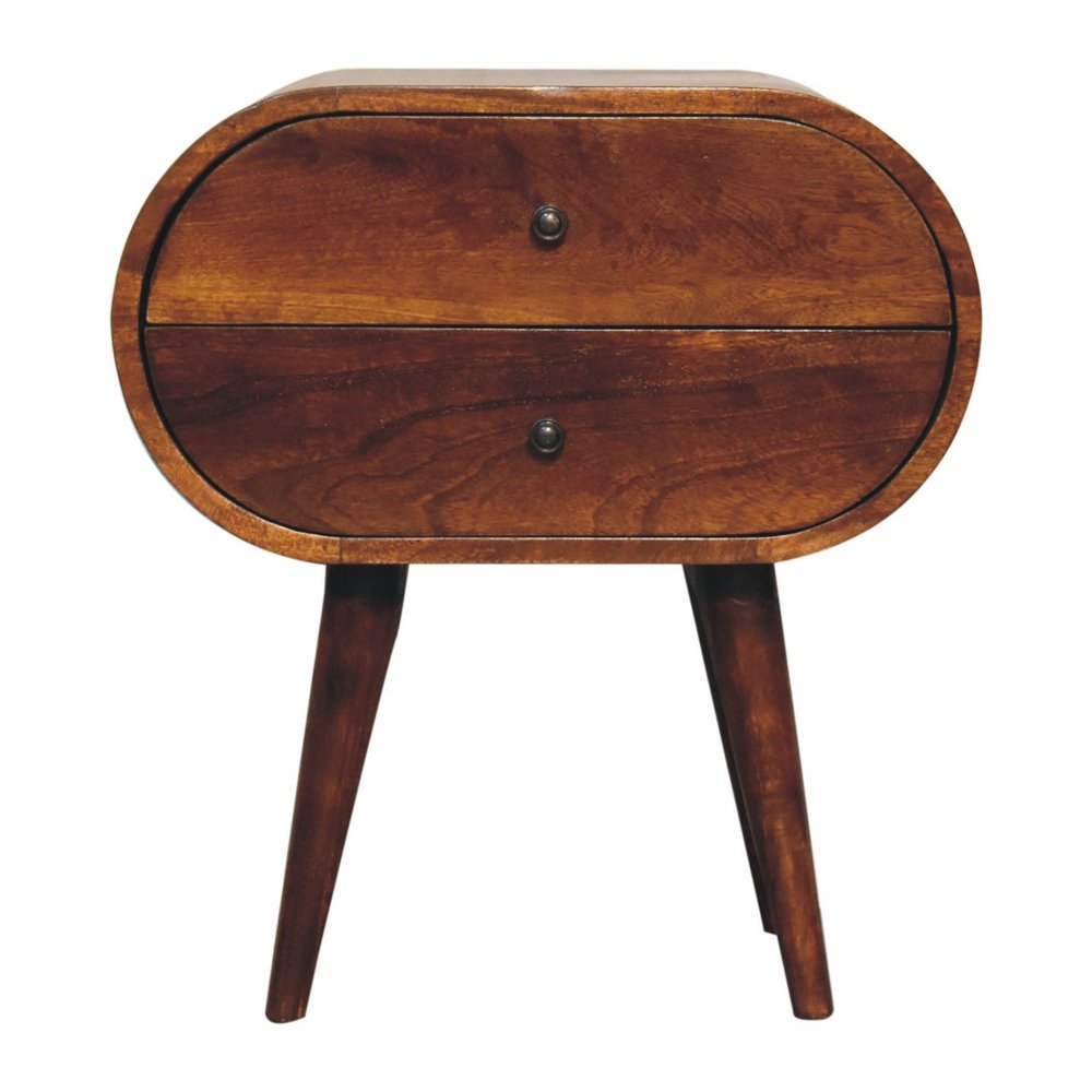 Chestnut Solid Wood Oval Two Drawer Nightstand - 24-inch