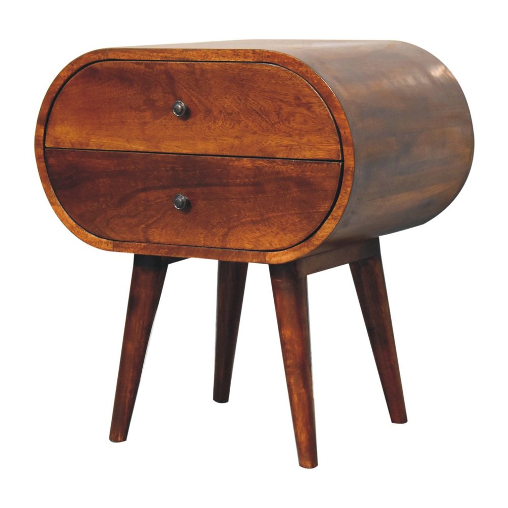 Chestnut Solid Wood Oval Two Drawer Nightstand - 24-inch