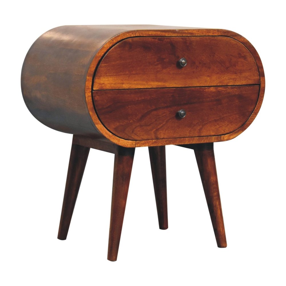 Chestnut Solid Wood Oval Two Drawer Nightstand - 24-inch