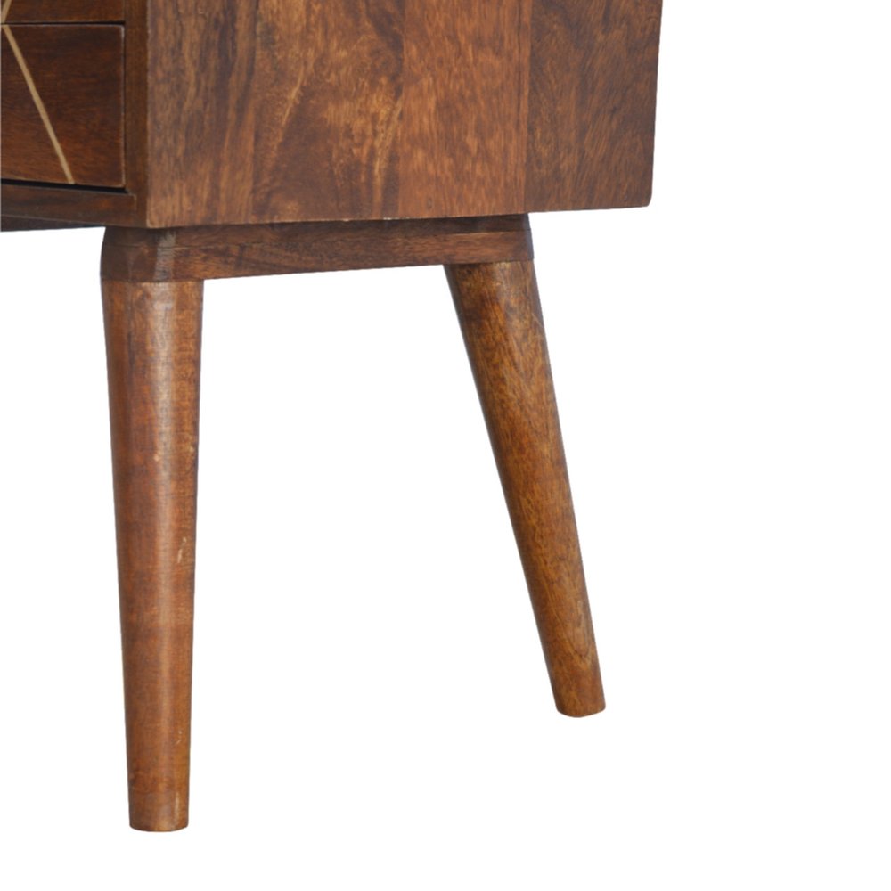 Chestnut Solid Wood Geometric Brass Inlay Two Drawer Nightstand - 22-inch