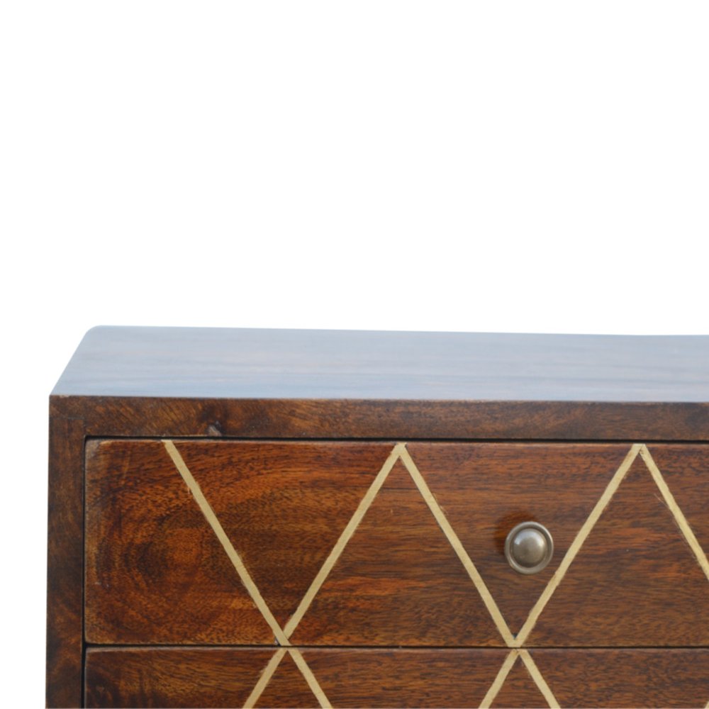 Chestnut Solid Wood Geometric Brass Inlay Two Drawer Nightstand - 22-inch