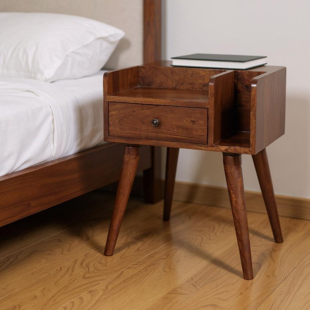 Chestnut Solid Wood One Drawer Nightstand - 22-inch