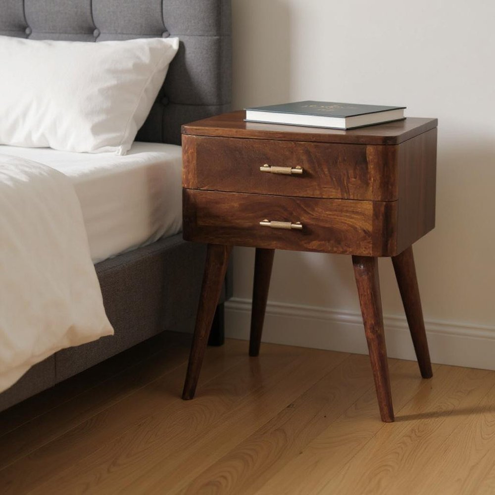 Chestnut Solid Wood Two Drawer Nightstand - 23-inch