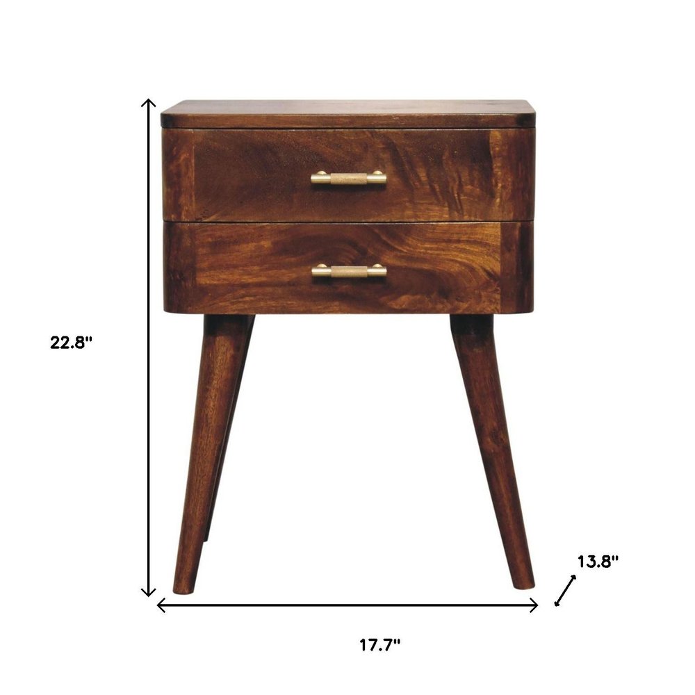 Chestnut Solid Wood Two Drawer Nightstand - 23-inch