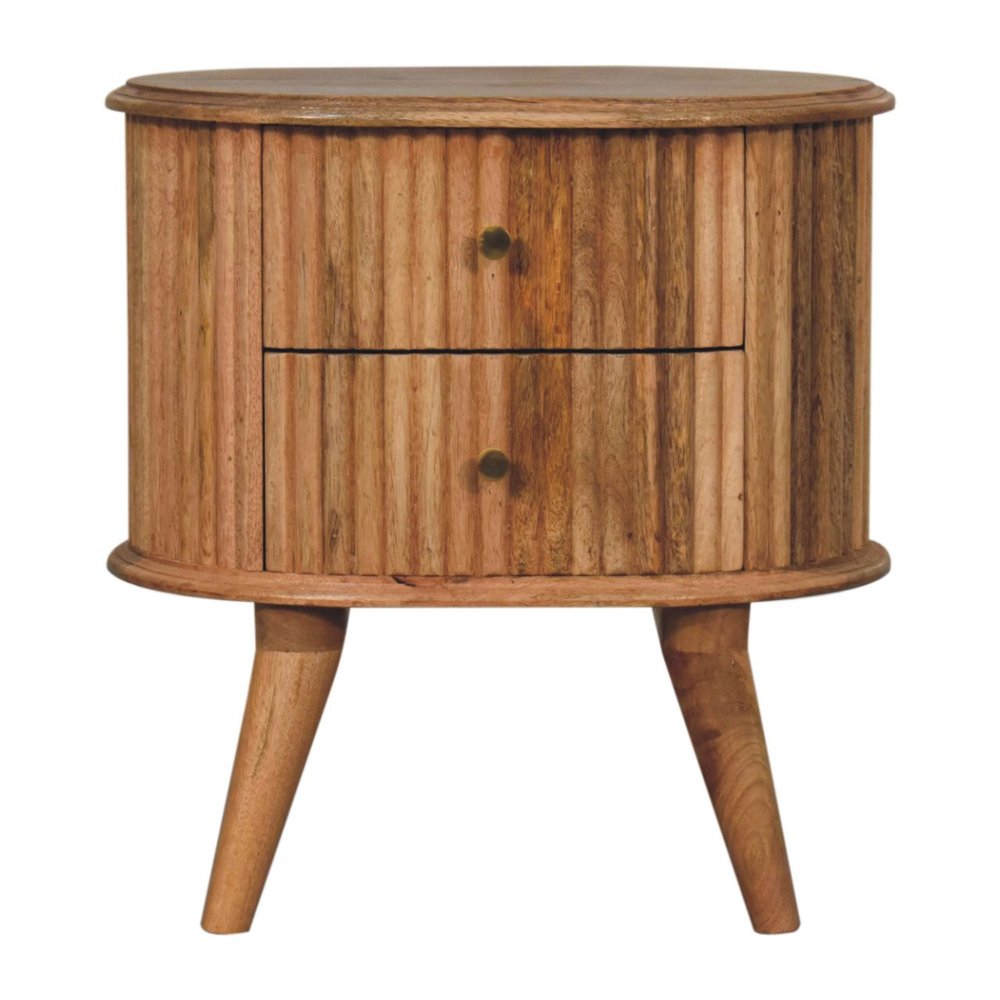Natural Solid Wood Oval Ribbed Texture Two Drawer Nightstand - 20-inch