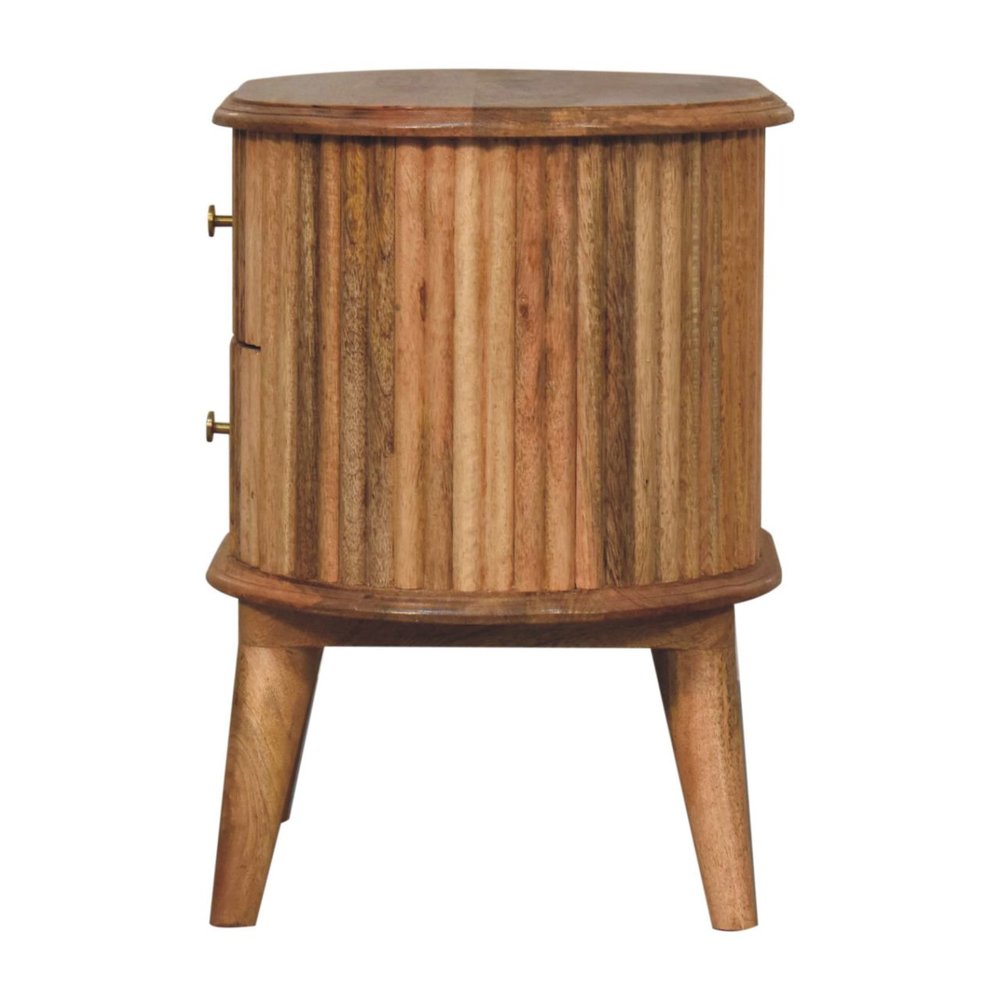 Natural Solid Wood Oval Ribbed Texture Two Drawer Nightstand - 20-inch