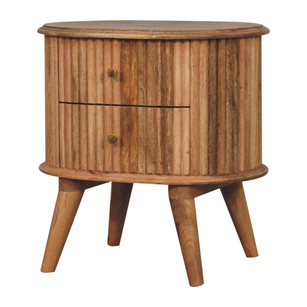 Natural Solid Wood Oval Ribbed Texture Two Drawer Nightstand - 20-inch