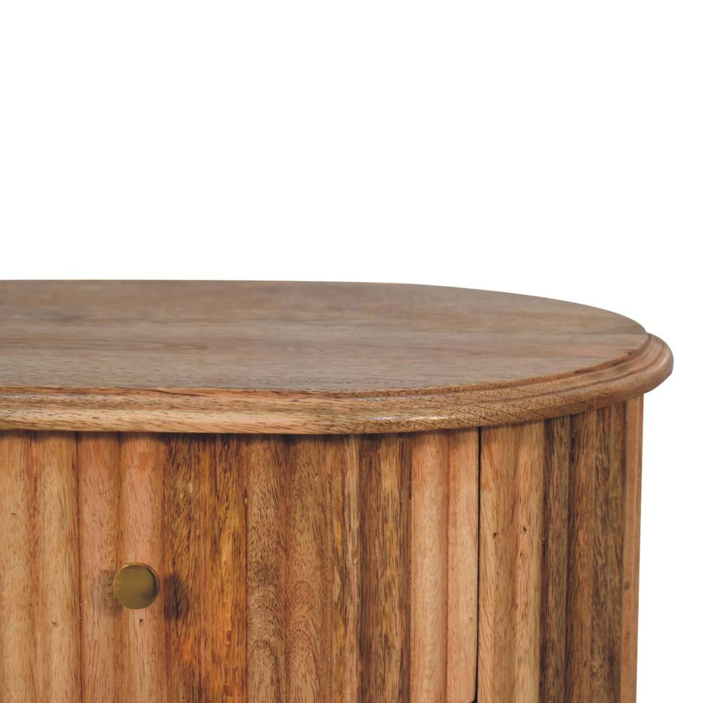 Natural Solid Wood Oval Ribbed Texture Two Drawer Nightstand - 20-inch