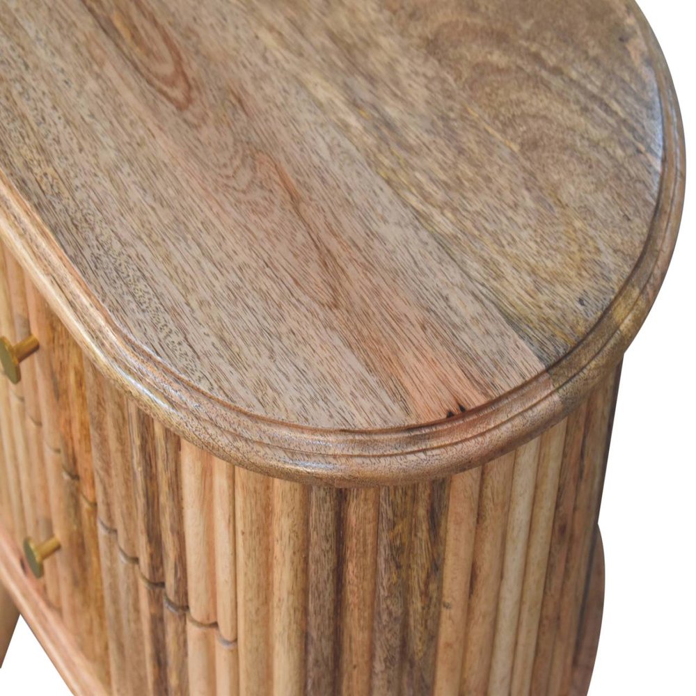 Natural Solid Wood Oval Ribbed Texture Two Drawer Nightstand - 20-inch