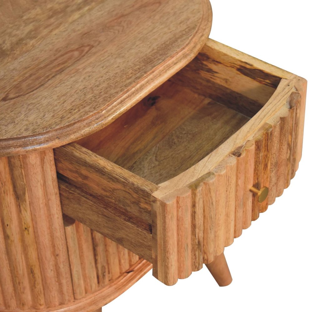 Natural Solid Wood Oval Ribbed Texture Two Drawer Nightstand - 20-inch