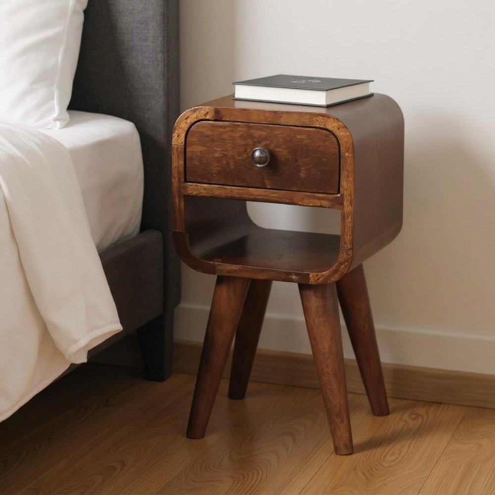 Chestnut Solid Wood Square One Drawer Nightstand - 16-inch