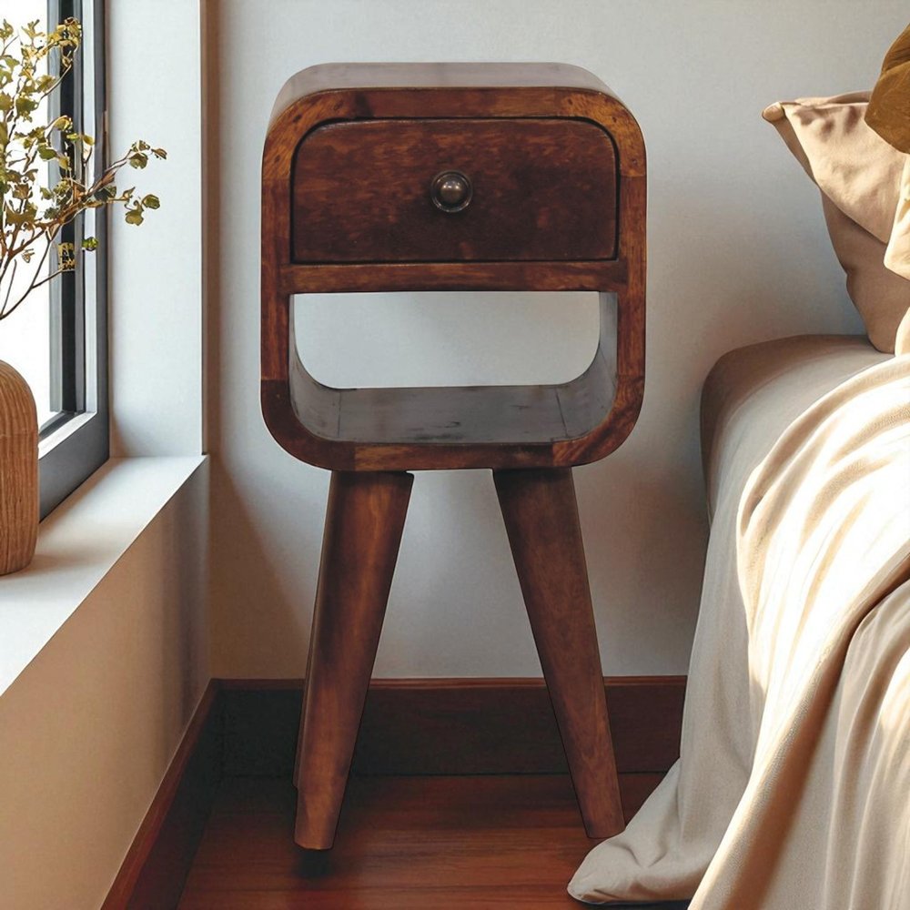 Chestnut Solid Wood Square One Drawer Nightstand - 16-inch