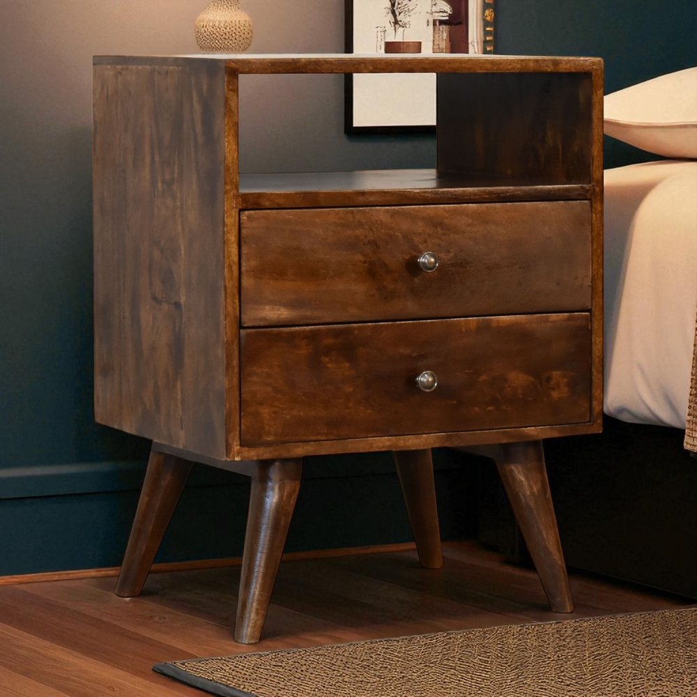 Chestnut Solid Wood Two Drawer Nightstand - 24-inch