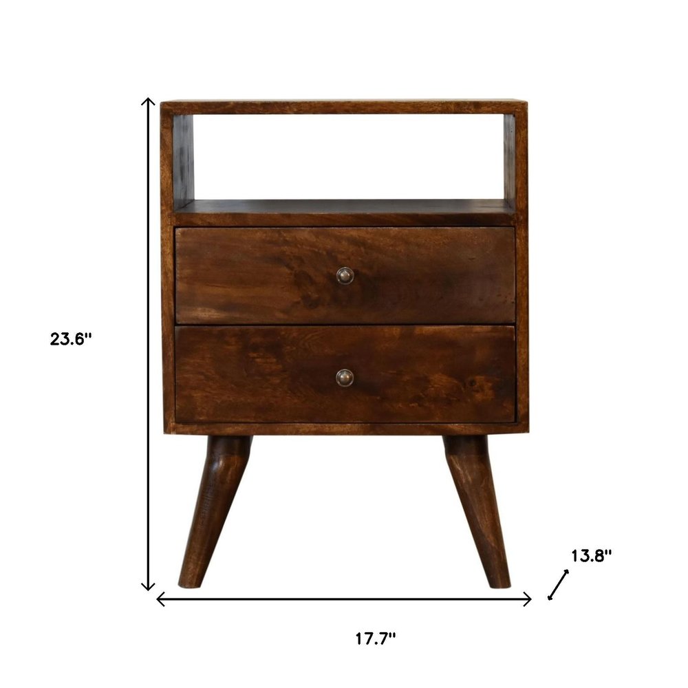 Chestnut Solid Wood Two Drawer Nightstand - 24-inch