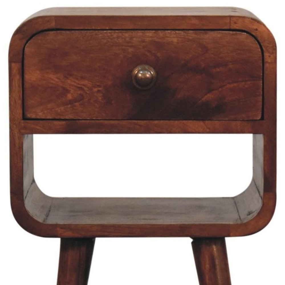 Dark Brown Solid Wood Square One Drawer Nightstand - 22-inch
