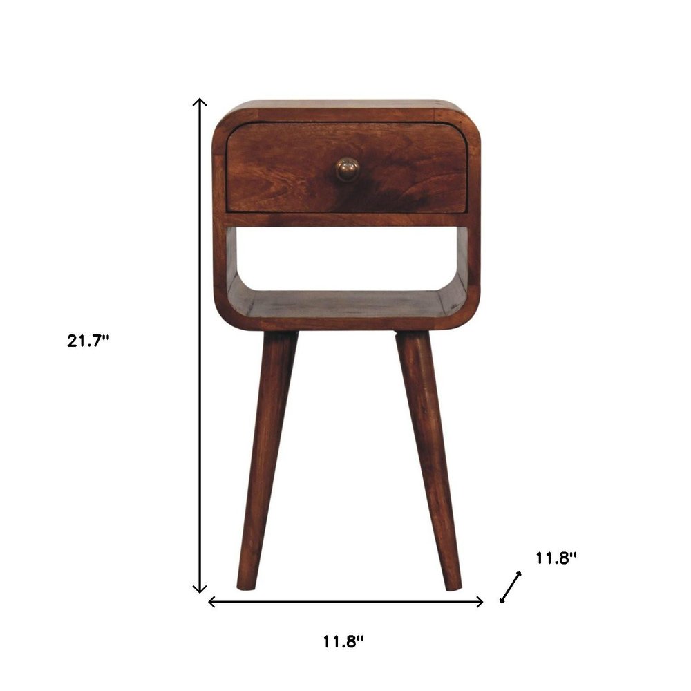 Dark Brown Solid Wood Square One Drawer Nightstand - 22-inch